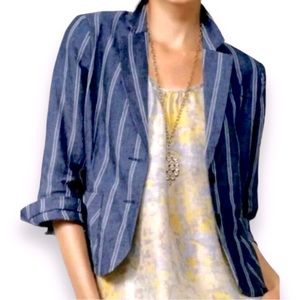Blue Striped Women's Blazer Jacket